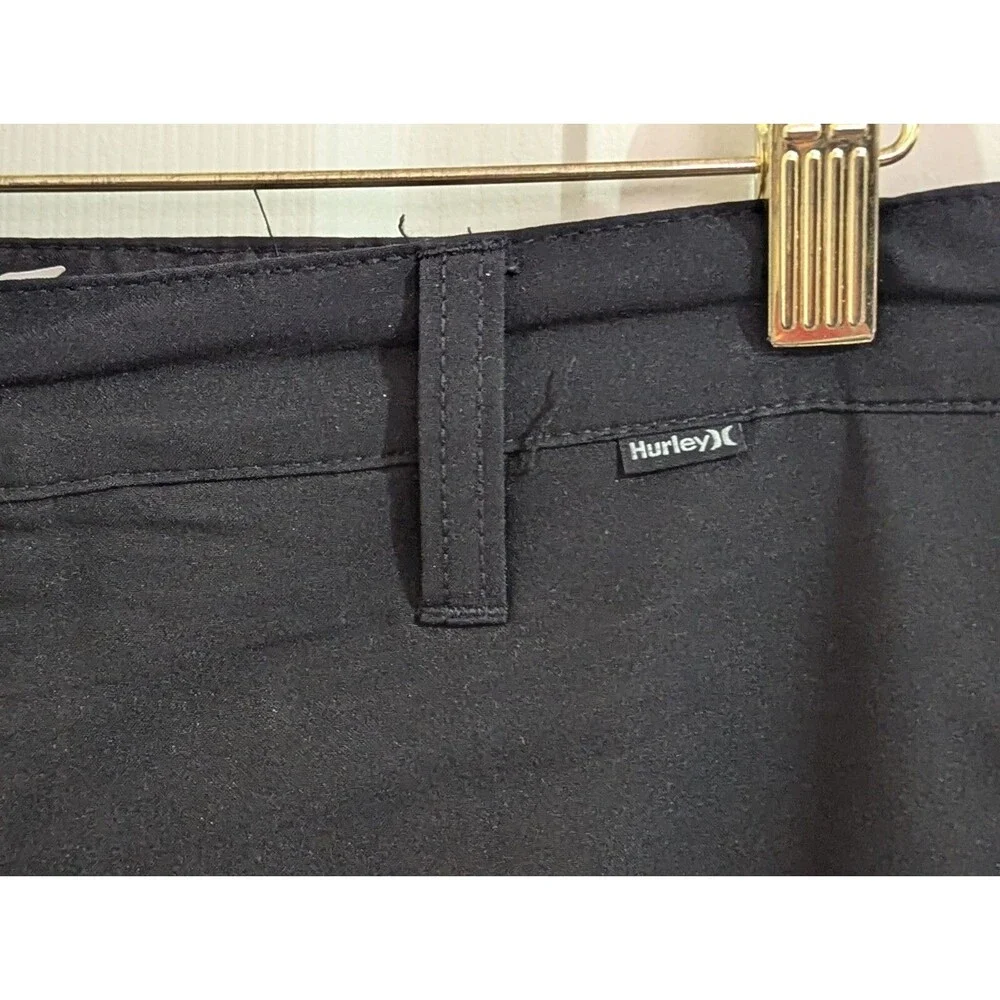 Hurley Chino Golf Shorts Mens 36 Black Pockets Lightweight Beach Logo